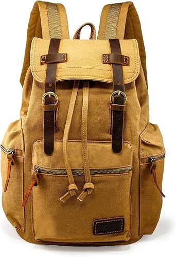 GEARONIC Vintage Canvas Backpack, Casual Daypack Backpacks for Men Women, 15inch Laptop Bag Travel Hiking Camping Rucksack - Khaki