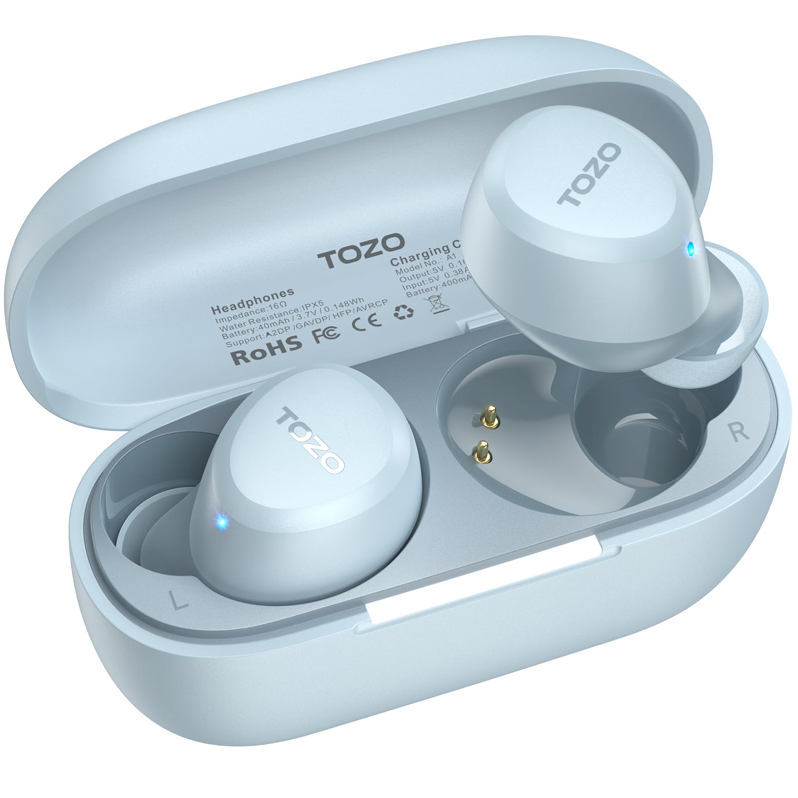 TOZO A1 Wireless Earbuds, Bluetooth 5.3 Earphones, Support APP EQ Setting, 30H Long Playtime, Ear Buds with HiFi Stereo Sound, Light-Weight Wireless Earphones, IPX5 Waterproof Blue