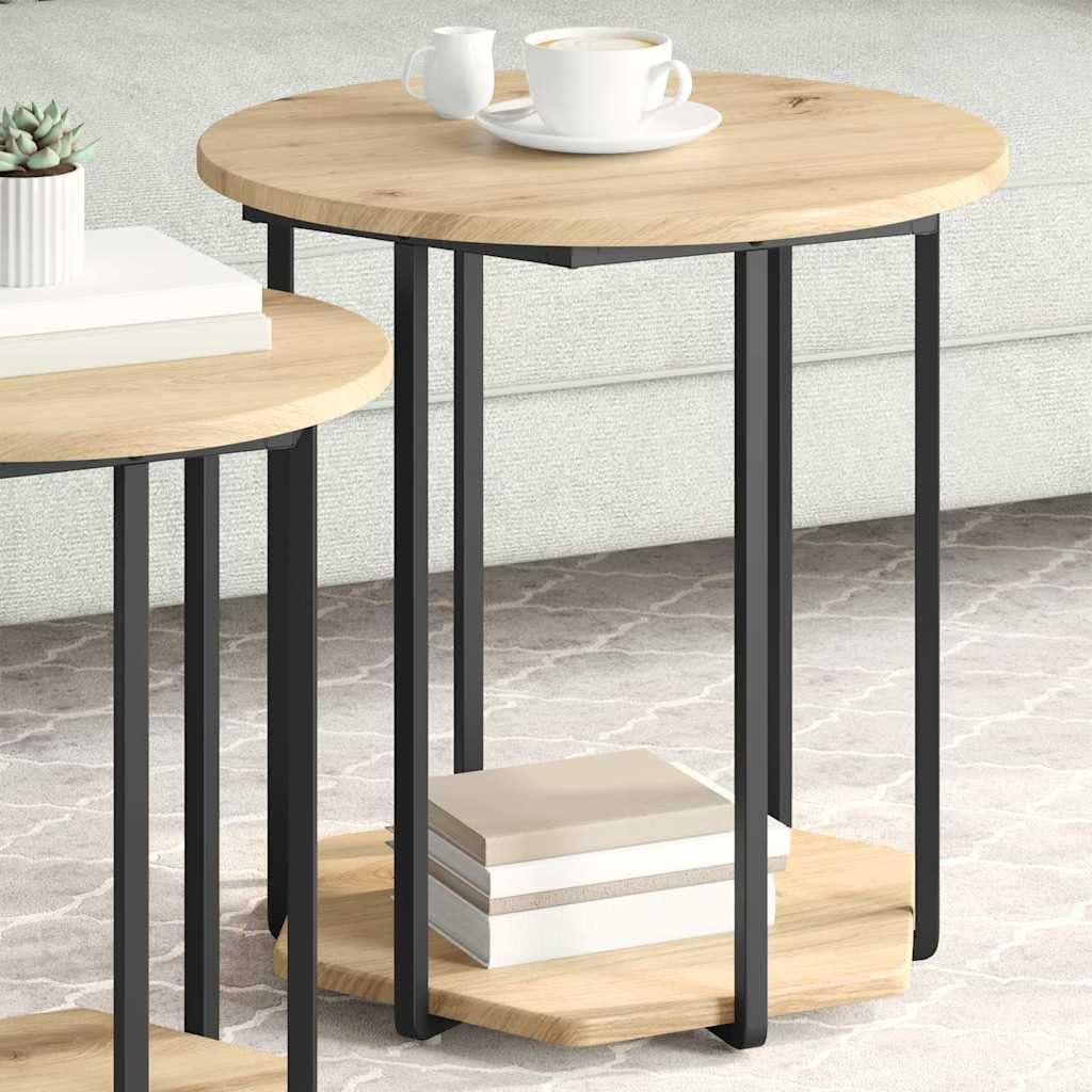 Juego de 2 mesas auxiliares con estante, mesas de centro de diseño industrial de madera y metal, mesas cuadradas de salón para sofá y dormitorio, color marrón, 50 x 50 x 50,5 cm