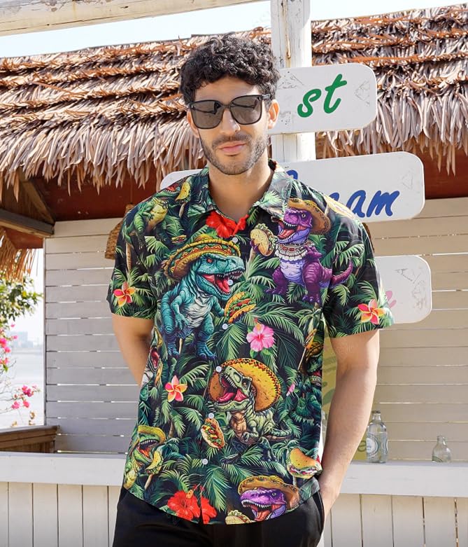 RAISEVERN Mens Hawaiian Shirt Casual Button Down Short Sleeve Tropical Beach Dress Shirt for Summer Holiday2
