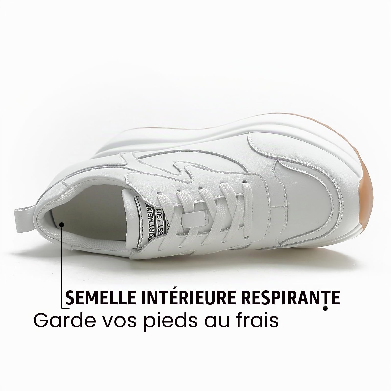 AONEGOLD Baskets Talon Compensées Femme Plateforme Chaussure de Sport Casual À Lacets Baskets Cuir Mode Chaussures Talon de 10 cm à L'intérieur Hausse