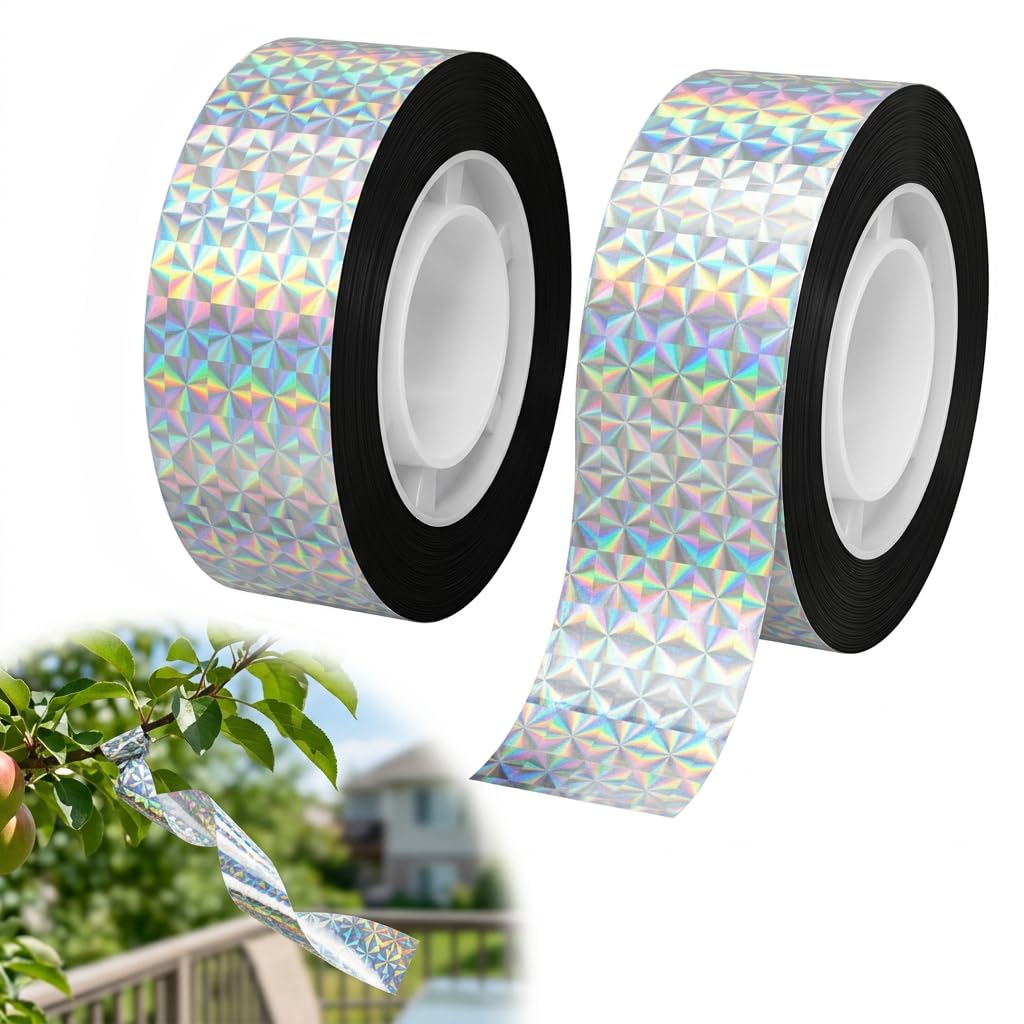 2 Rollo Cinta Adhesiva Aves Doble Cara 80 m x 2,4 cm Cinta Espantapájaros Anti Palomas para Proteger Jardines Patios y Plantas Holográfica Reflectante Exterior Repelentes para Pájaros