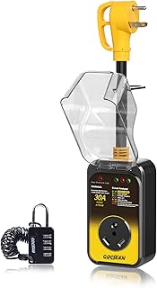 Gociean RV Surge Protector 30 Amp, Upgraded 8400 Joules with Waterproof Cover and Anti-Theft Cable Lock, UL and RoHS Certified Power Defender Voltage Protector for RV, Camper, Trailer