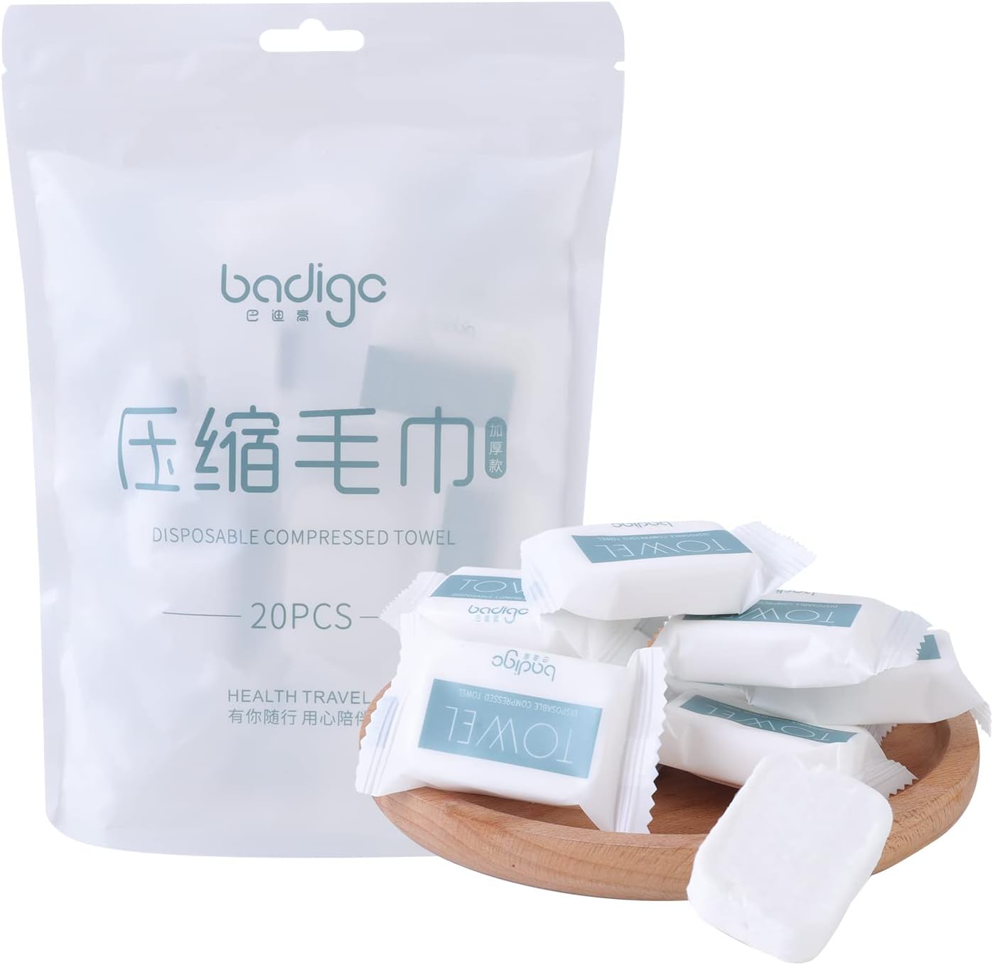 Badigo Compressed Towel Tablets Disposable Travel Towels for