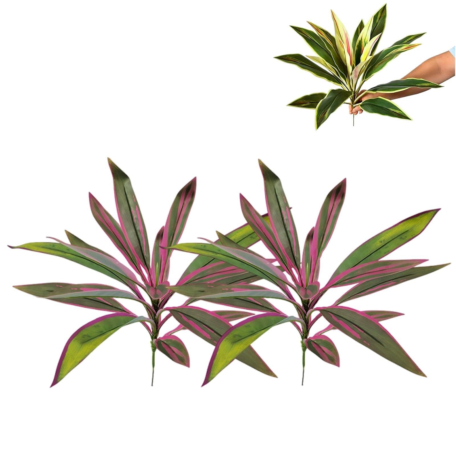 Lcpkuttr 2Pcs Pink Green 2Pcs Large Realistic Artificial Boston Fern Dragon's Blood Tree, 4 Colors Faux Greenery Plants, Faux Greenery For Plant Wall Floral Arrangement Accessories R0g612(2Pcs Pink Green)