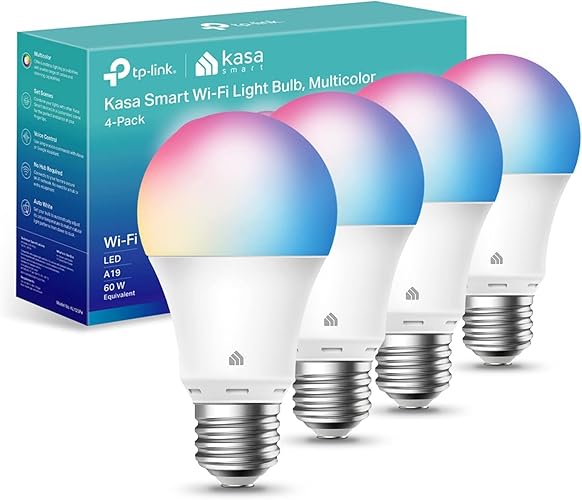 Kasa Smart Light Bulbs, Full Color Changing Dimmable Smart WiFi Bulbs Compatible with Alexa and Google Home, A19, 9W 800 Lumens,2.4Ghz only, No Hub Required, 4 Count (Pack of 1), Multicolor (KL125P4) - 800 Lumens, 4-Pack