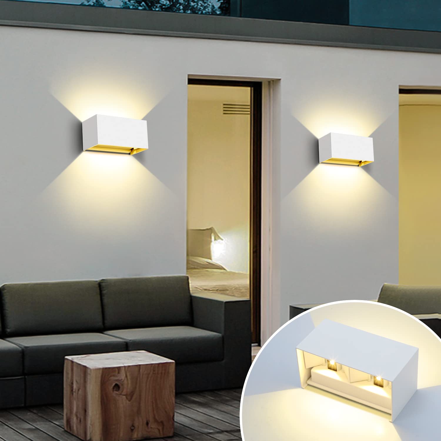 Kingwen 2 Pezzi 20W Applique da Parete Interno/Esterno 3000K Bianco Caldo Angolo del Fascio Regolabile Bianco Lampade IP65 Impermeabile