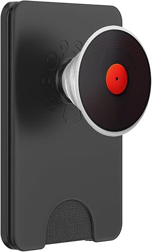 Reproductor de discos de vinilo rojo coleccionista de vinilo retro amante de la música PopSockets PopWallet para MagSafe