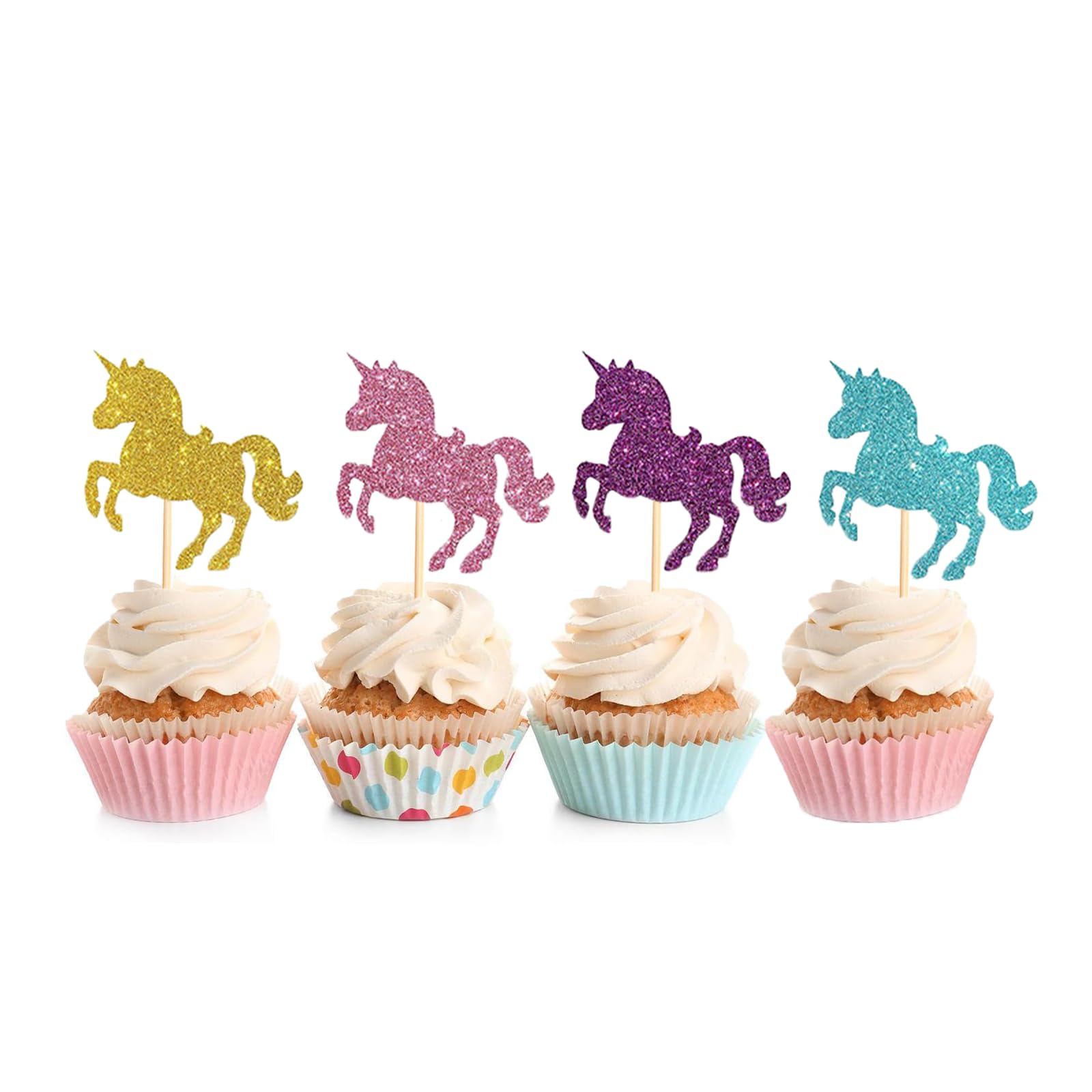 24Pcs Unicorn Cupcake Toppers Glitter Colorful Unicorn Horse Cake Toppers Decorations for Birthday Party Wedding Party Baby Shower Supplies — image 1