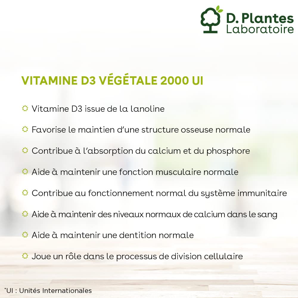 D.PLANTES - Vitamine D3 2000 UI - Complément Alimentaire - Immunité, Ossature Normale - Boost en Vit. D - Origine Végétale - Certifiée Vegan - 20 ml