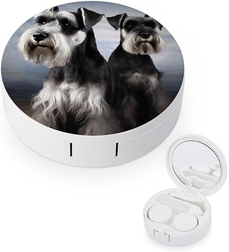 Contact Lens Case Travel Animal Schnauzer Dog Print Contact Cases Box With Mirror Solution Bottle Applicator Removal Tool Kit For Daily Outdoor