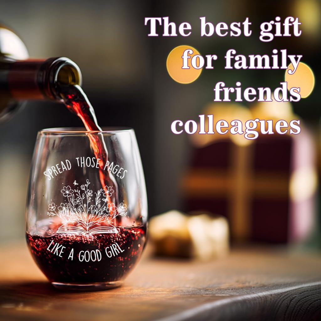 Book Lovers Wine Glasses Gift for Birthday, Funny Bookish Gift for Readers and Besties, Book Club Gifts, Dark Romance Merch- Spread Those Pages Like a Good Girl