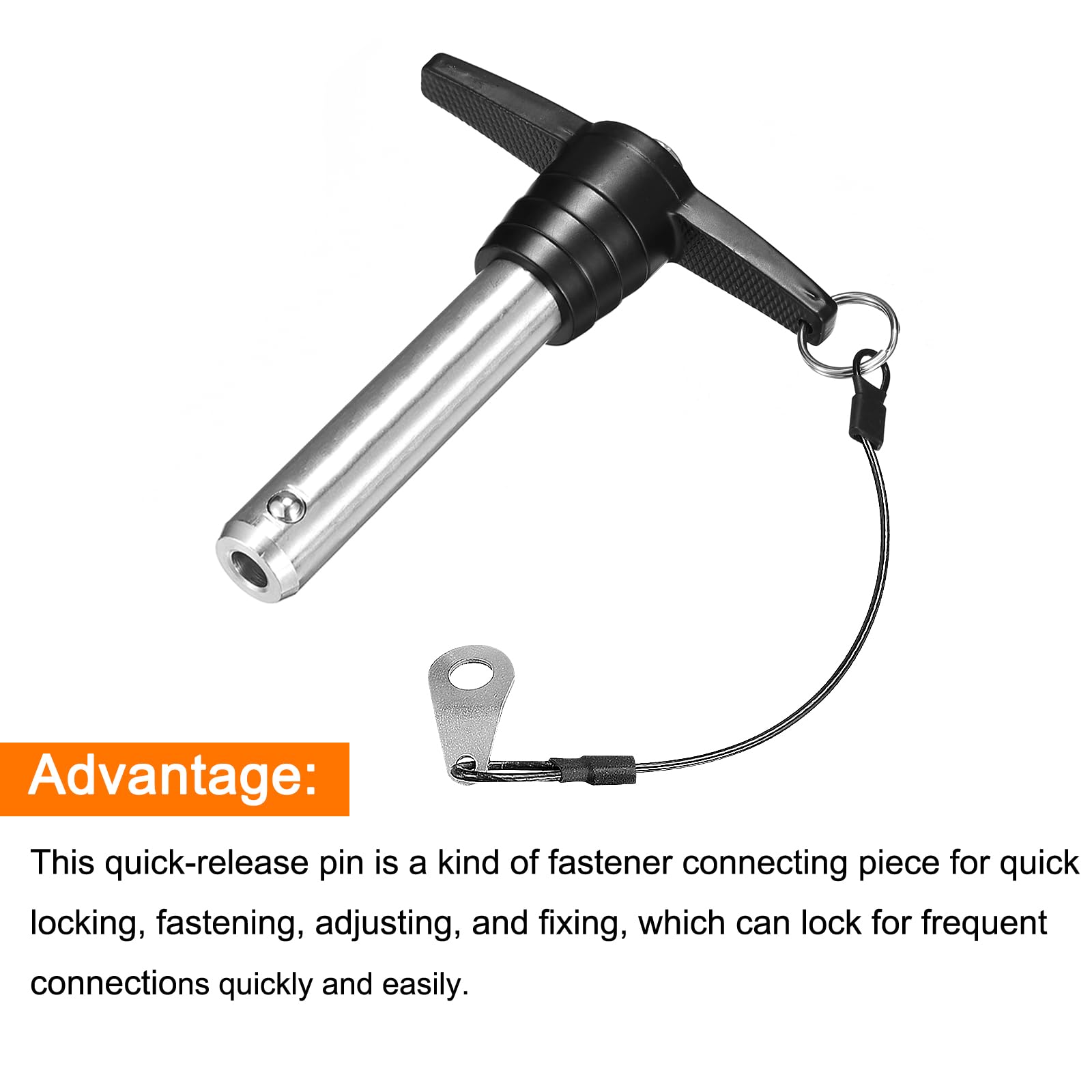 Keehui T-Handle Quick Release Pin – 3/8" Dia X 2.16" Clamping Length, 304 Stainless Steel With Lanyard (2-Pack)