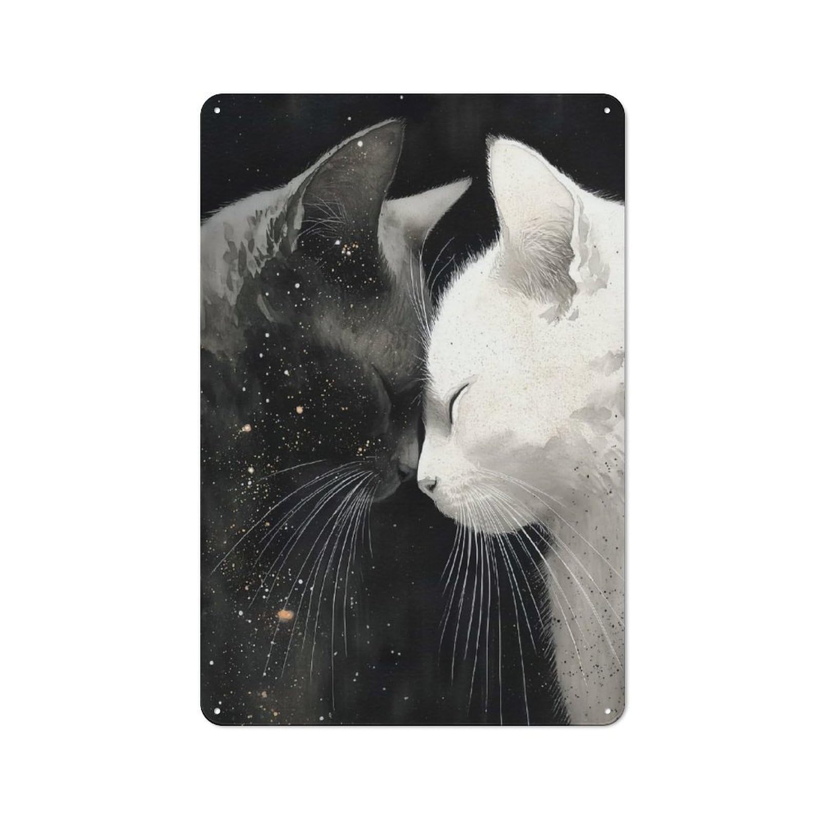 Junmoney Style-17 Tin Wall Plaque 30X20cm With Yin And Yang Cats For Café Or Restaurant, New Home Wall Decor For Hospitality Interior Collectors