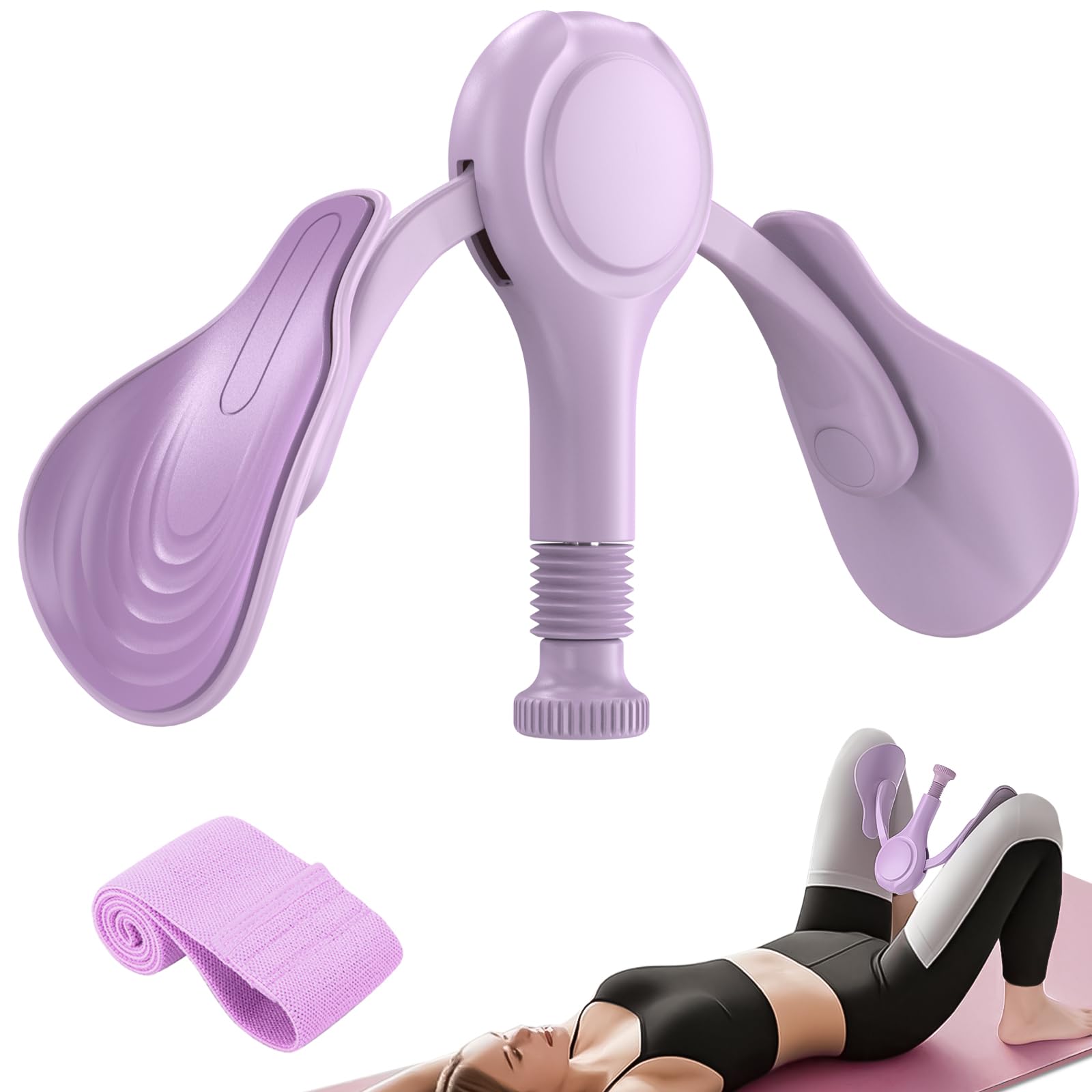 Pelvic Floor Muscle Trainer for Women Men, 7-32kg Inner Thigh Exerciser Kegel Pelvic Floor Trainer, Thigh Trainer Leg Exerciser for Postnatal Recovery, Pelvic Floor Exercise Devices with Band (Purple)