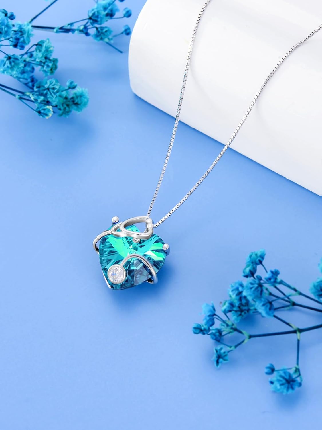 OCJ Nurse Gifts Stethoscope Necklace 925 Sterling Silver Heart Birthstone Jewelry Birthday Graduation Gifts for Nurse Doctor Medical Student