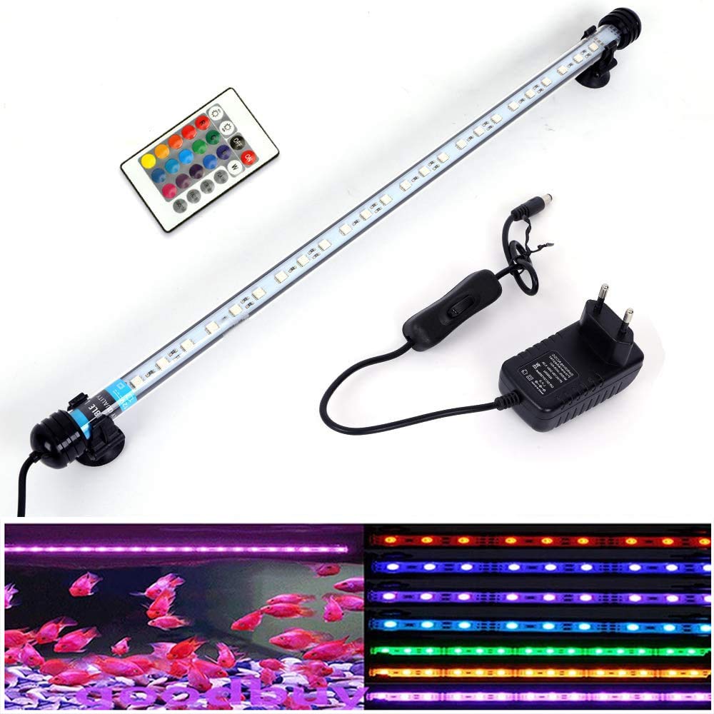 SolarNovo LED Luz de acuario Iluminación subacuática Cubierta ligera superior Lámpara impermeable para tanque de peces con control remoto Cambio (RGB, 1.8 * 48cm)