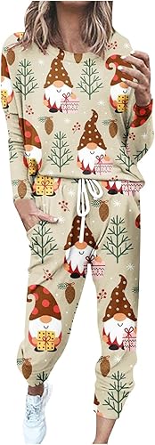 Conjunto deportivo de dos piezas de Navidad para mujer, conjunto gráfico de Navidad de moda 2023, camisa de manga larga, pantalones, chándal, trajes