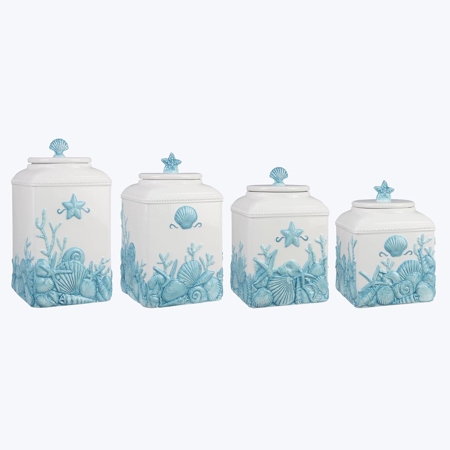 Youngs 60321 Blue Lagoon Nautical Canister, 4piece Set