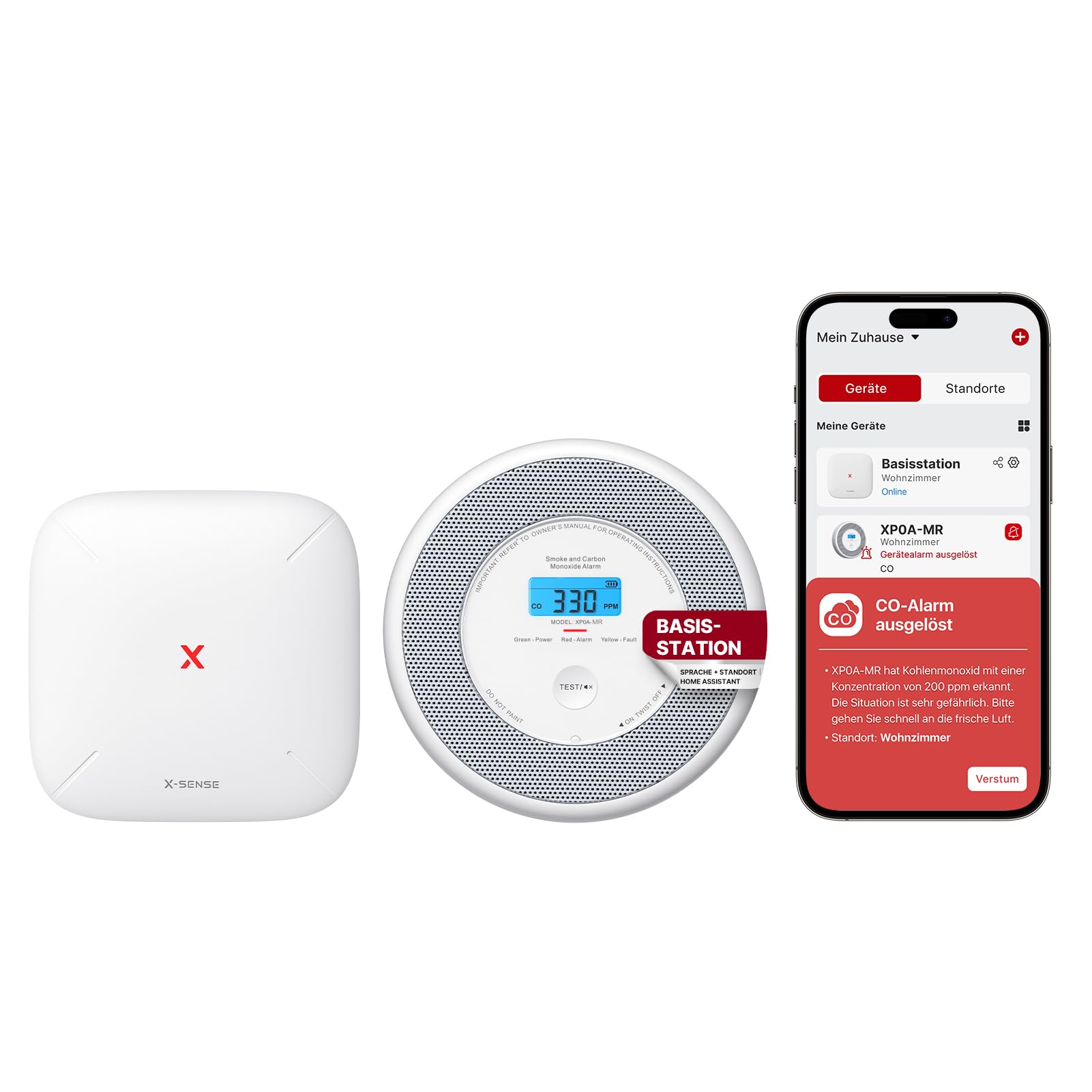 X-Sense WLAN-Rauch- und Kohlenmonoxidmelder, Sprachalarm und Standortansage, 2-in-1 Rauchmelder mit SBS50 Basisstation, XP0A-MR11, 1 Stück