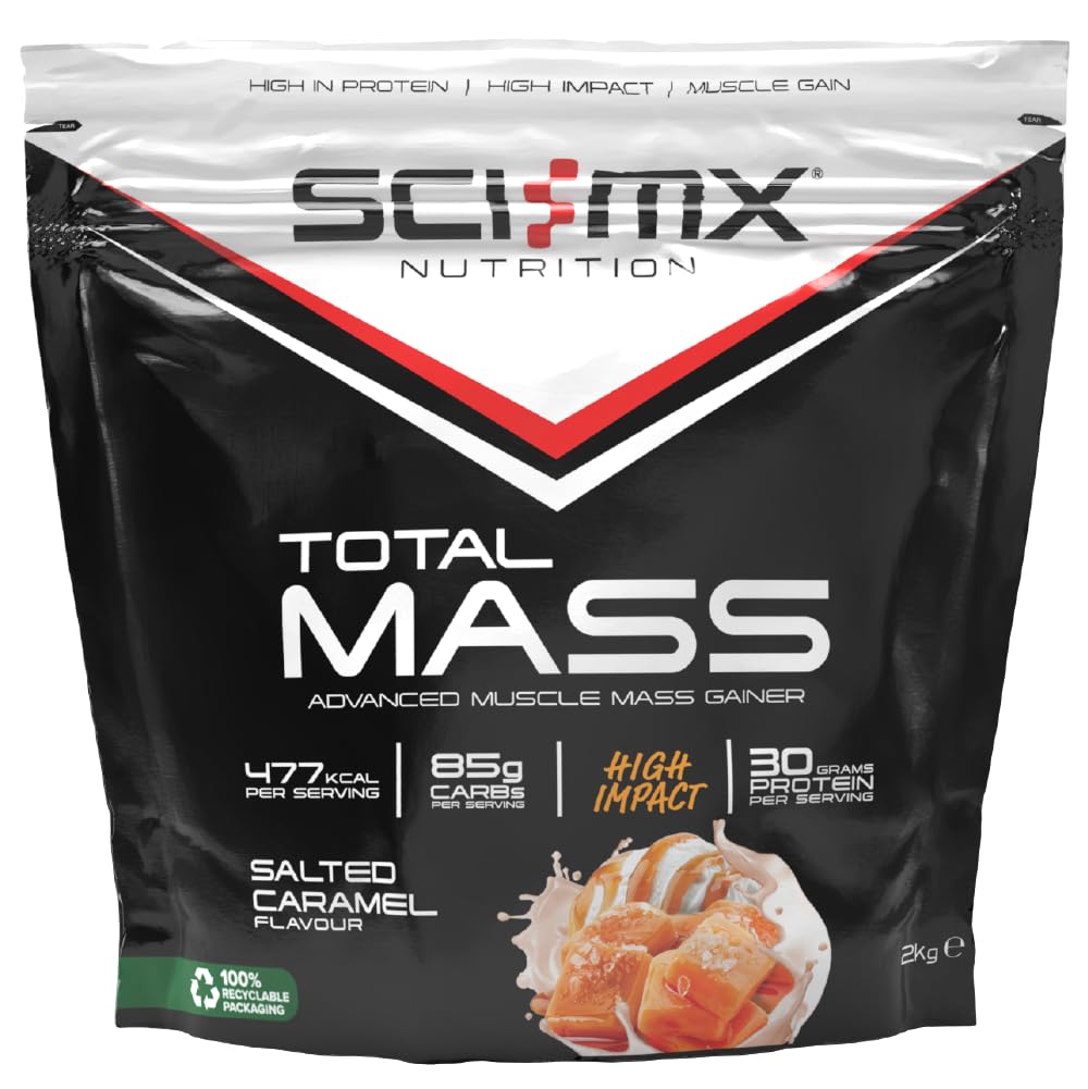 SCI-MX Total Mass - Advanced Muscle Mass Gainer Protein Powder - Muscle Growth & Weight Gain - Salted Caramel • 32g Protein + 477 Calories per Serving • 2kg