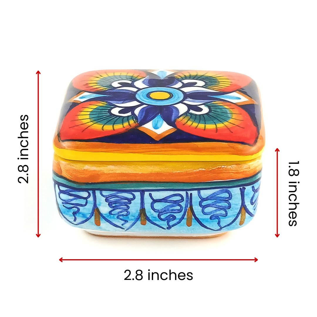 thatsArte.com Deruta - Caja de recuerdo de cerámica pintada a mano, caja de joyería italiana Deruta Arte, regalos italianos hechos en Italia, cerámica italiana, cerámica italiana fabricada en Italia