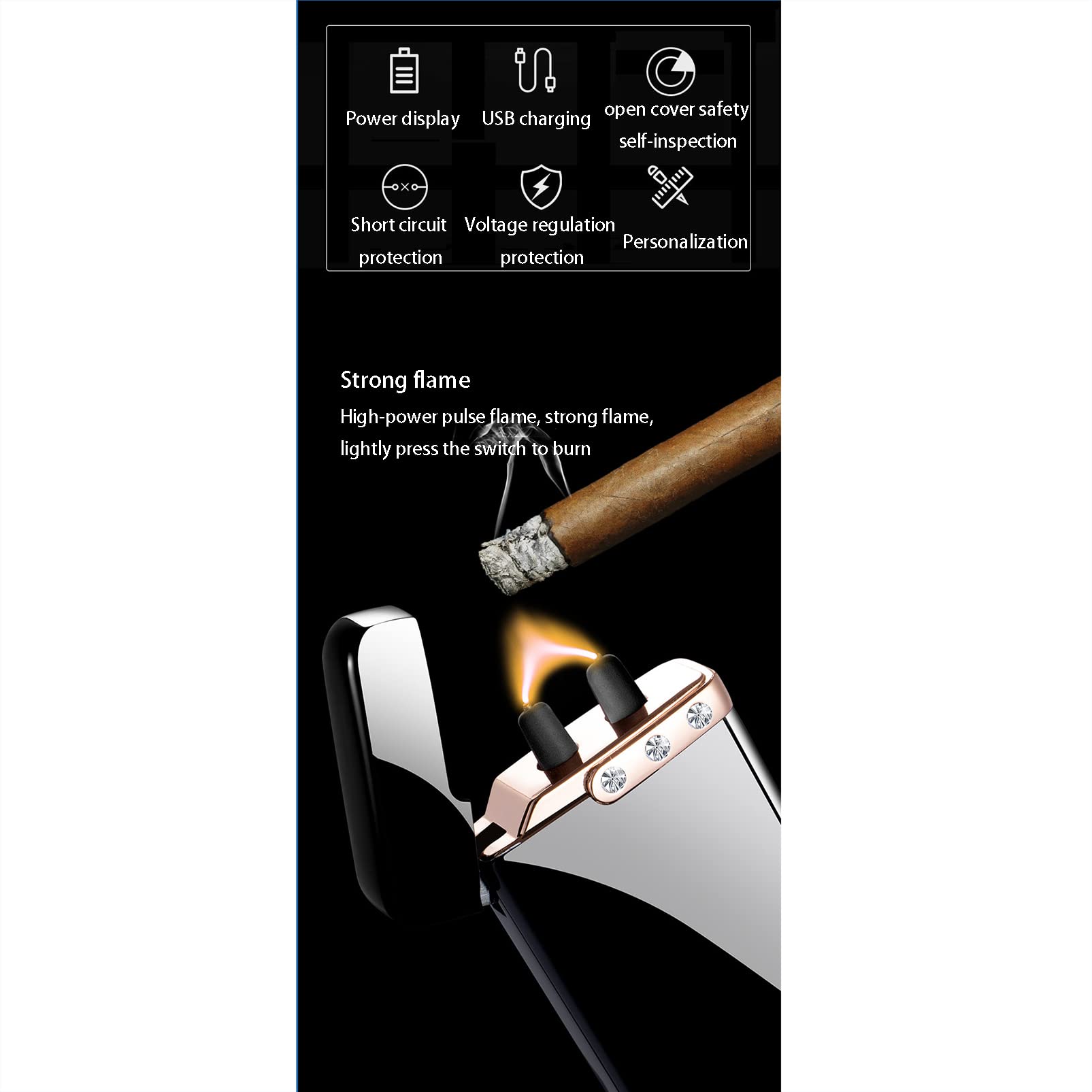 USB Encendedor Electrico Mechero Electrico a Prueba de Viento Ajustable Rechargeable con Indicador de Batería Cocina, Camping, Barbacoa, Encendedor