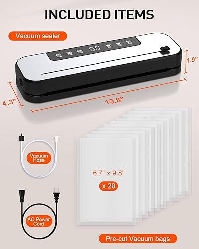 Miniatura 7 de Máquina selladora al vacío de alimentos, 75 kpa potente máquina selladora al vacío con cortador, sellado automático de aire 6 en 1 para