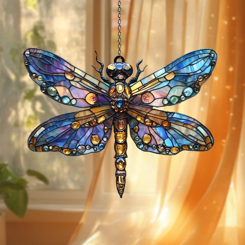Multicolor Dragonfly Acrylic Suncatcher Hanging Christmas Ornament Stained Glass Effect Window Car Indoor Outdoor Decor Garden Sun Catcher Gifts Boho