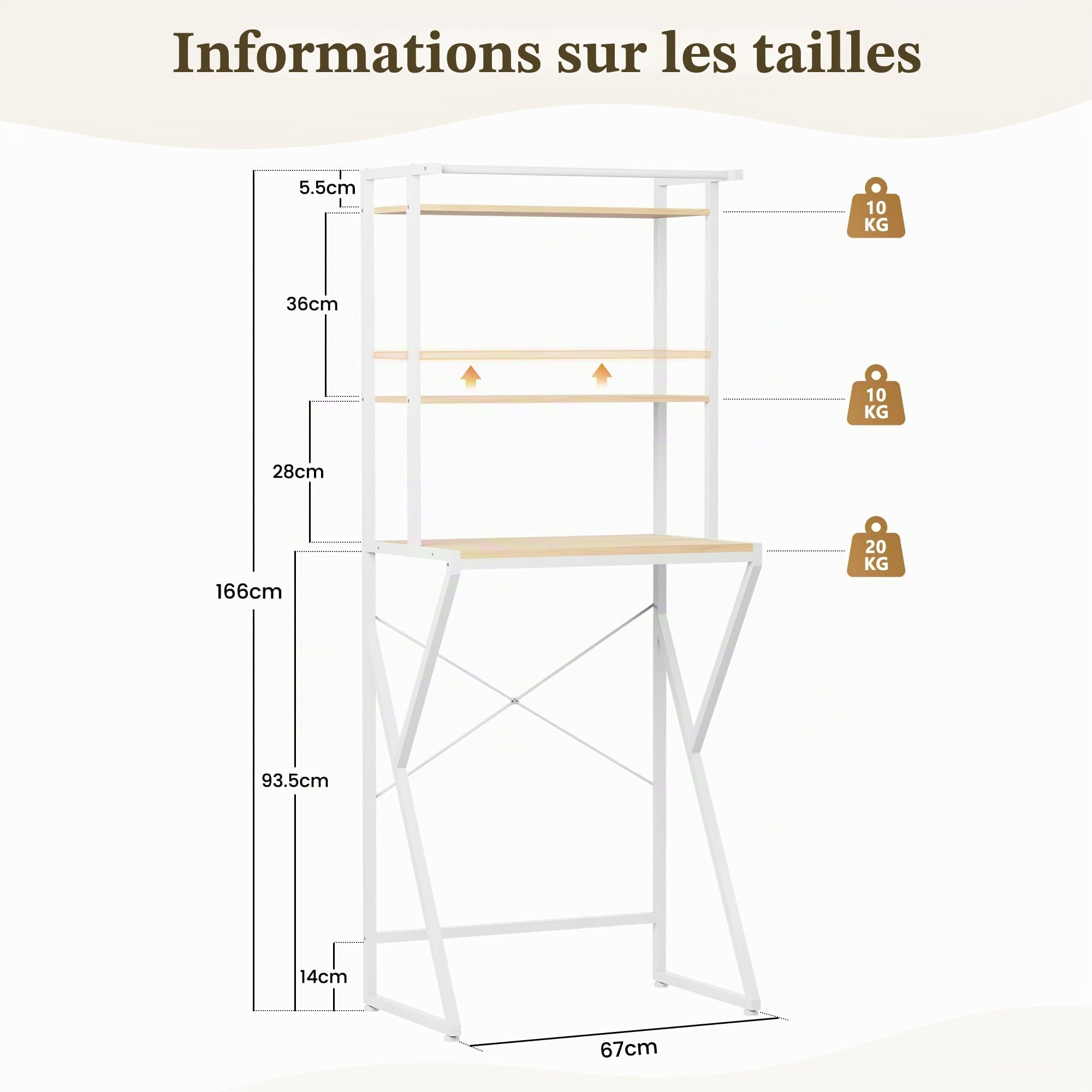 APICIZON Étagère Machine à Laver avec Porte-Serviettes, 3 Niveaux