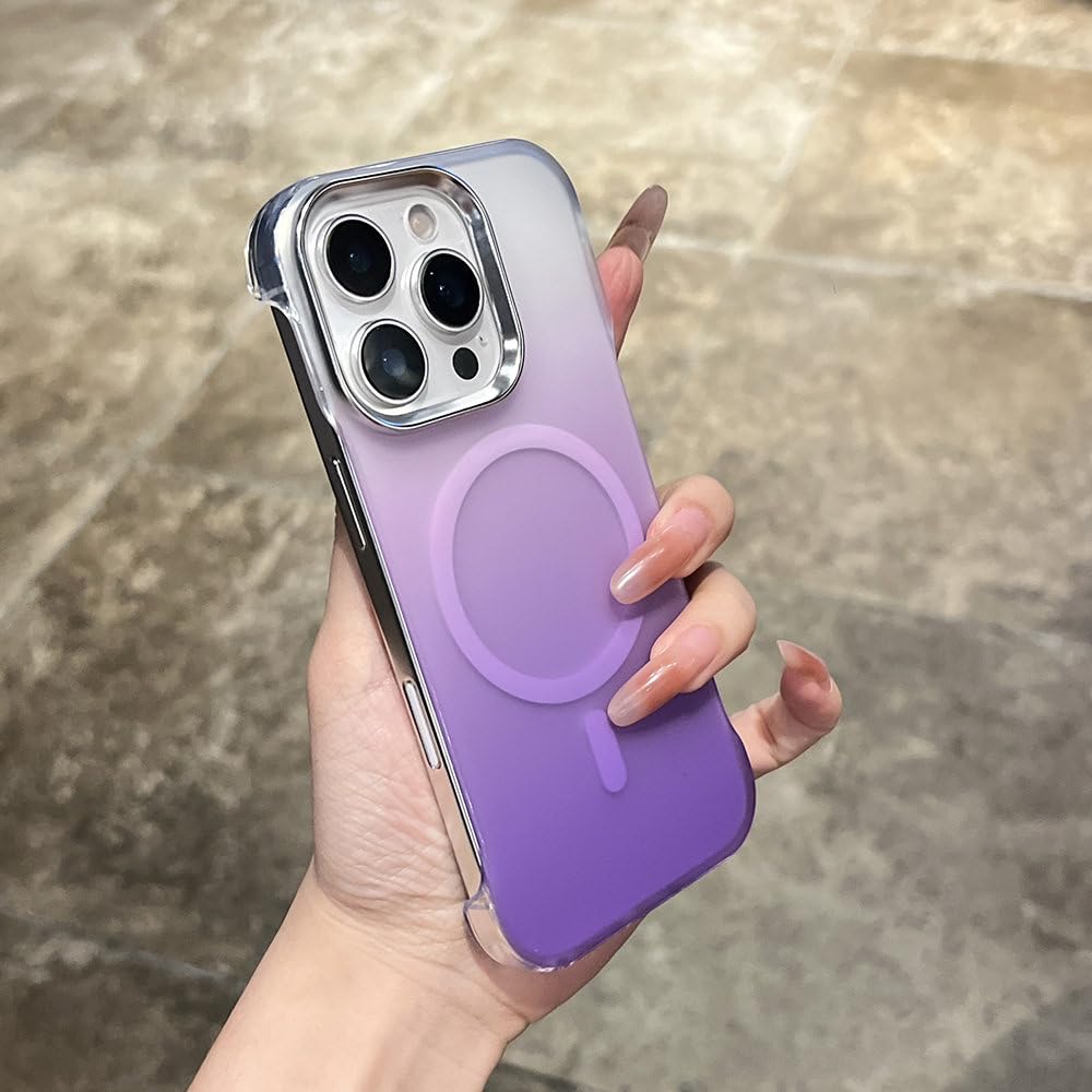 Etui matowe, transparentne, bezramkowe, gradientowe do iPhone'a 16 Pro Max 12 13 14 15, magnetyczne, z ładowaniem bezprzewodowym, fioletowe, do iPhone'a 15 Pro Max