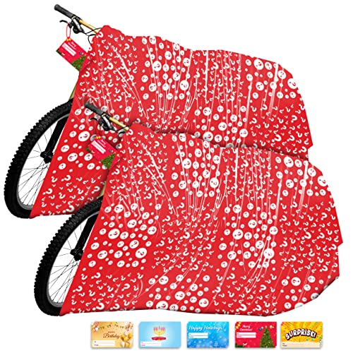Product Image of the 2 90”x 60” Bike Gift Bag Set (ALL-OCCASION DESIGN) - Christmas Valentines Day Birthday Boy Girl - Jumbo Bicycle Bags + 10 Gift Tags - Extra Large Bags for Bicycles Bikes Tricycle TV Big Toys Stroller Baby Presents Gifts | Giant Red Toy Wrap