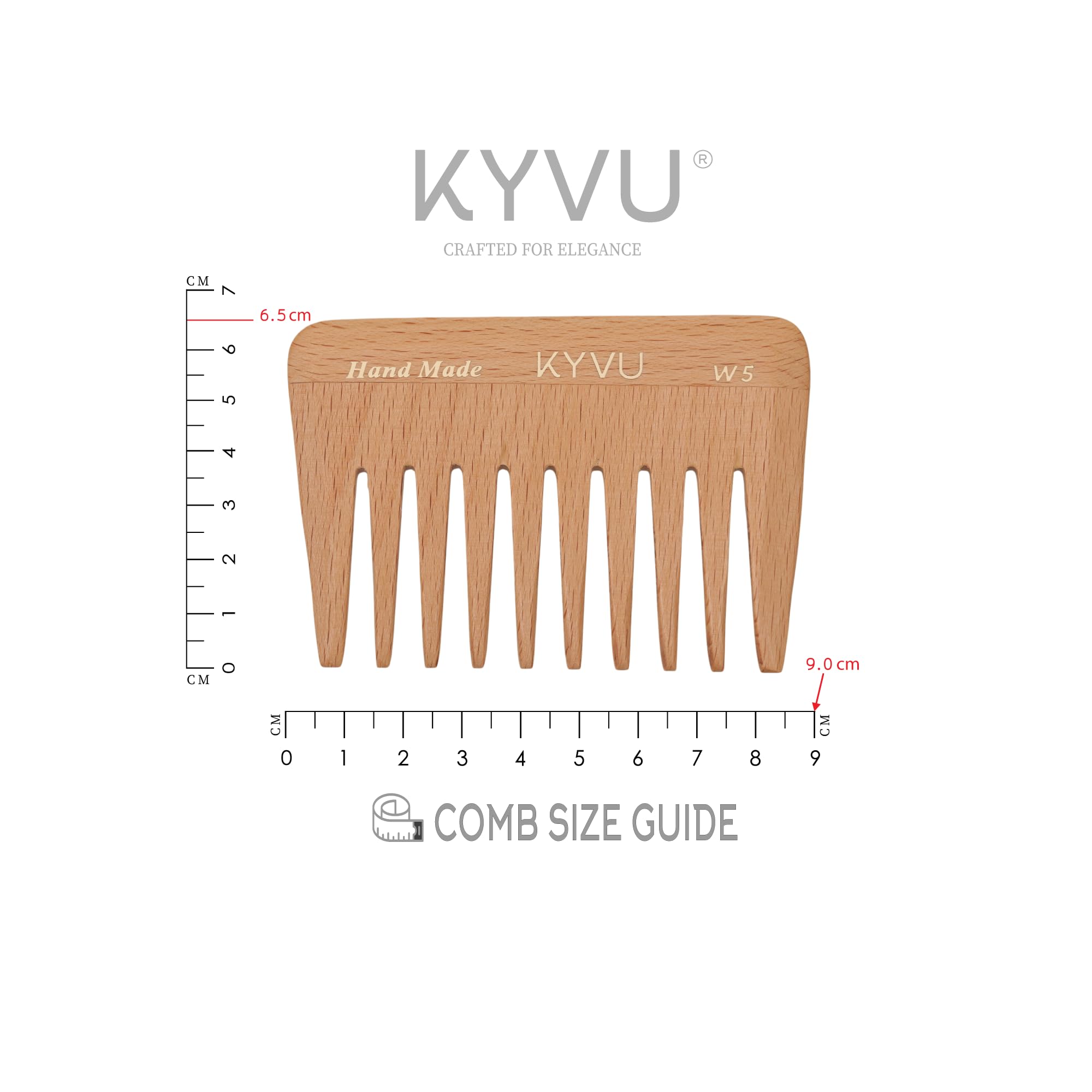 KYVU W5 Handmade 9.0 cm Wide-Tooth Wooden Detangling Comb - Steam Beech, Natural Beech, 9 Centimeters - Image 3