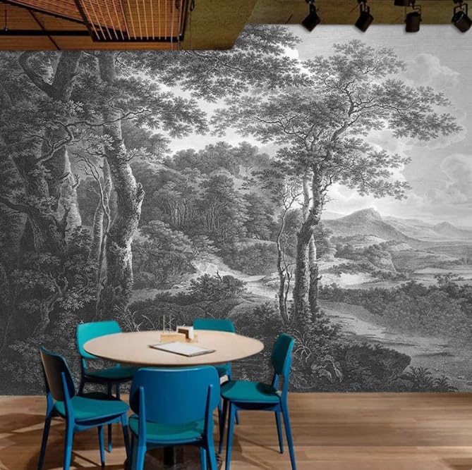 Papier peint photo rétro noir et blanc forêt arbre mural canapé 250CM