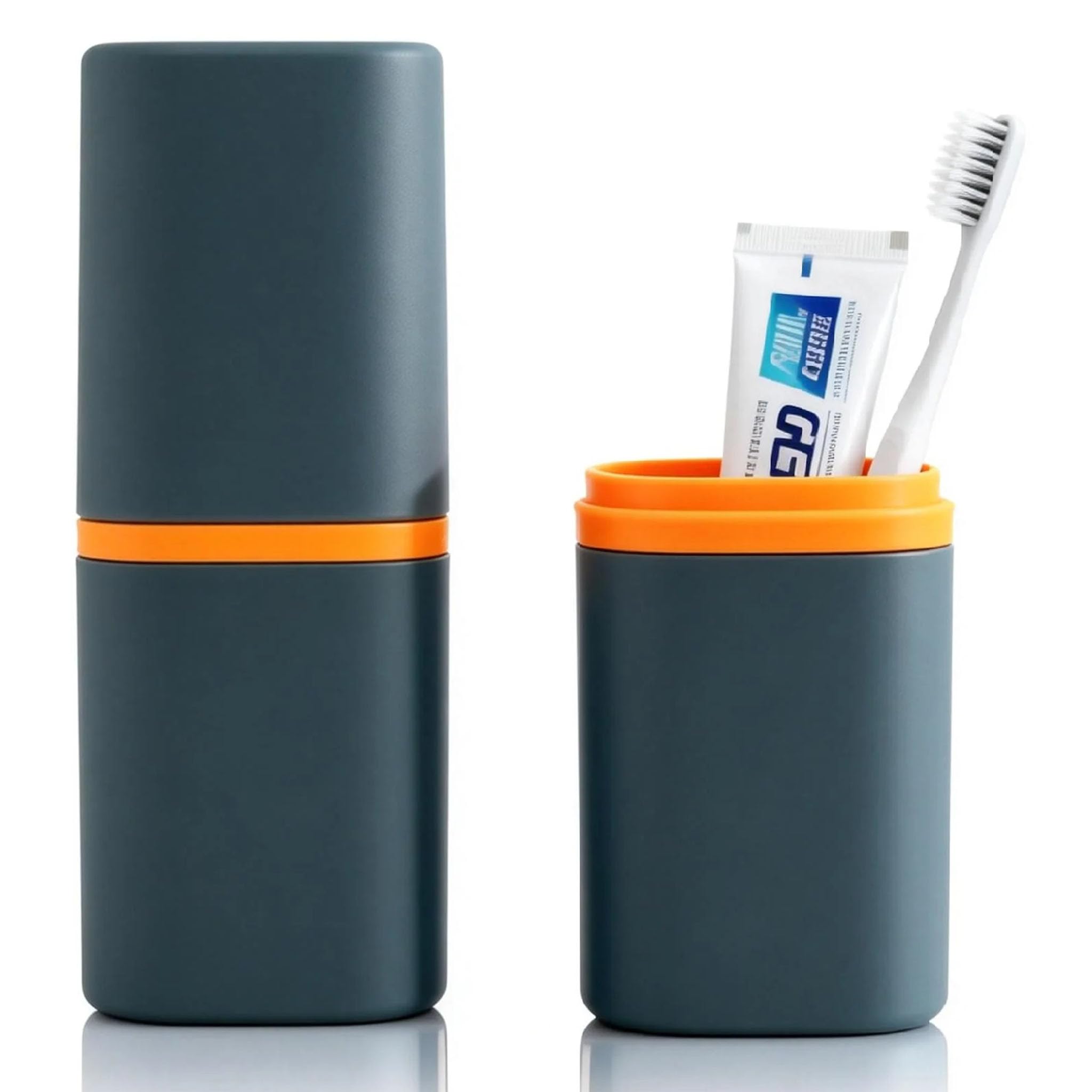 Estuche de viaje para cepillo de dientes 2 en 1, estuche de viaje para cepillo de dientes y pasta de dientes con vasos de enjuague, soporte portátil para cepillo de dientes cubierto a prueba de