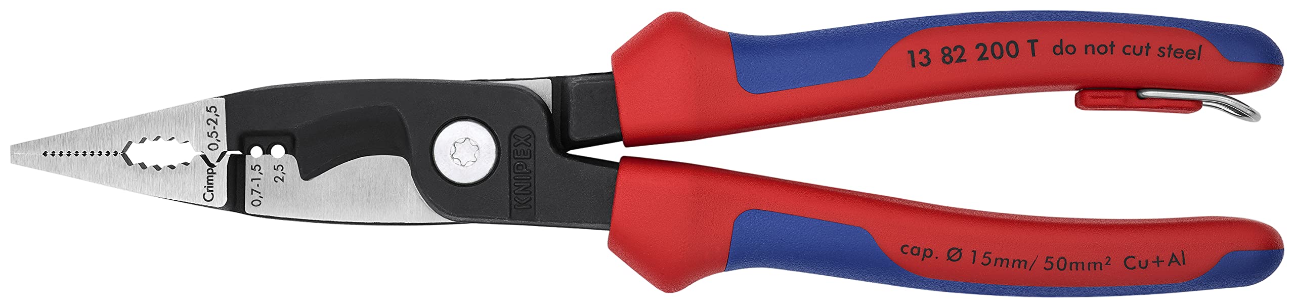 KNIPEX Alicate para instalaciones eléctricas con fundas multicomponentes, con anilla de fijación integrada para, 13 82 200 T