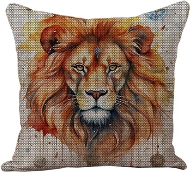 Generic DIY Watercolor Lion Stamped Cross Stitch Pillow Kits Embroidery Pillowcase 11CT Counted Needlepoint Handmade Cushion Cover Home Sofa Christmas Decoration 18x18inch, Cross-Pillow-RN-03