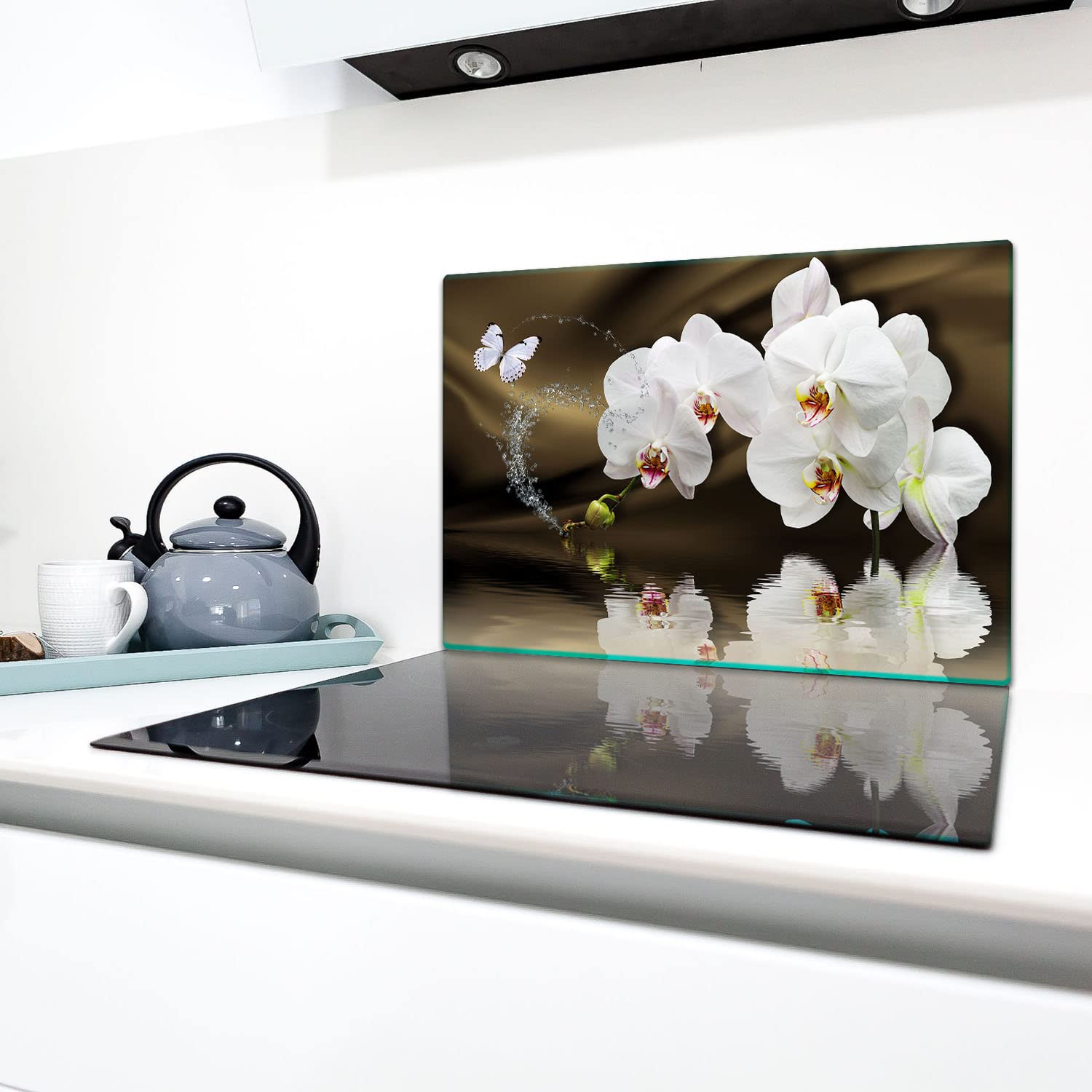 TMK ArtDeko Herdabdeckplatte 1 Teilig 80x52 cm - Spritzschutz Herdabdeckung – Herdschutz aus Sicherheitsglas – Robust, Hygienisch & Rutschfest– Schutz für Induktion, Ceran, Gas & Elektro