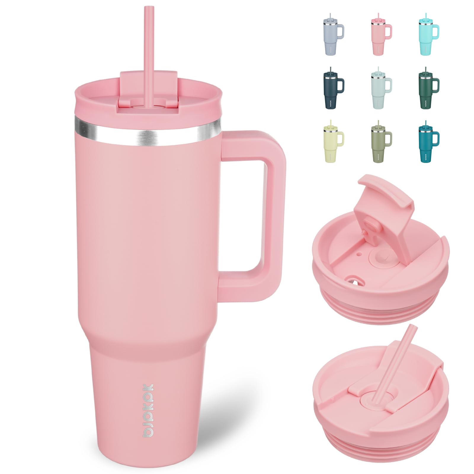 bjpkpk insulated tumblers with handle and straw 40 oz stainless steel tumbler cups with lidlight pink