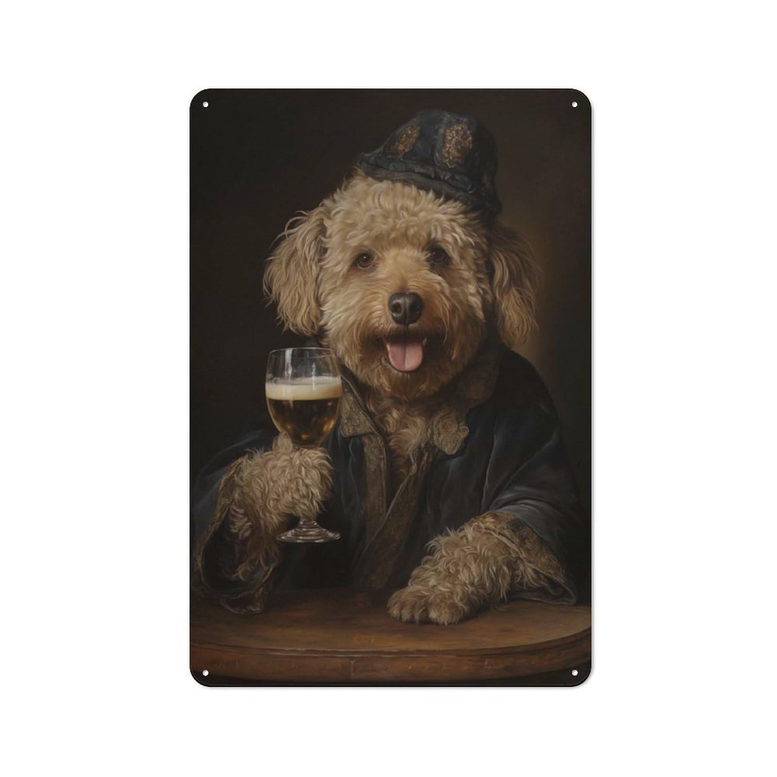 Junmoney Poodle Holding A Beer Metal Wall Decor Sign, Home Decor Sign For Home Cafe, Breakfast Area Or Pantry Wall, Gift For Coffee Lovers And Home Cooks, 30X20cm