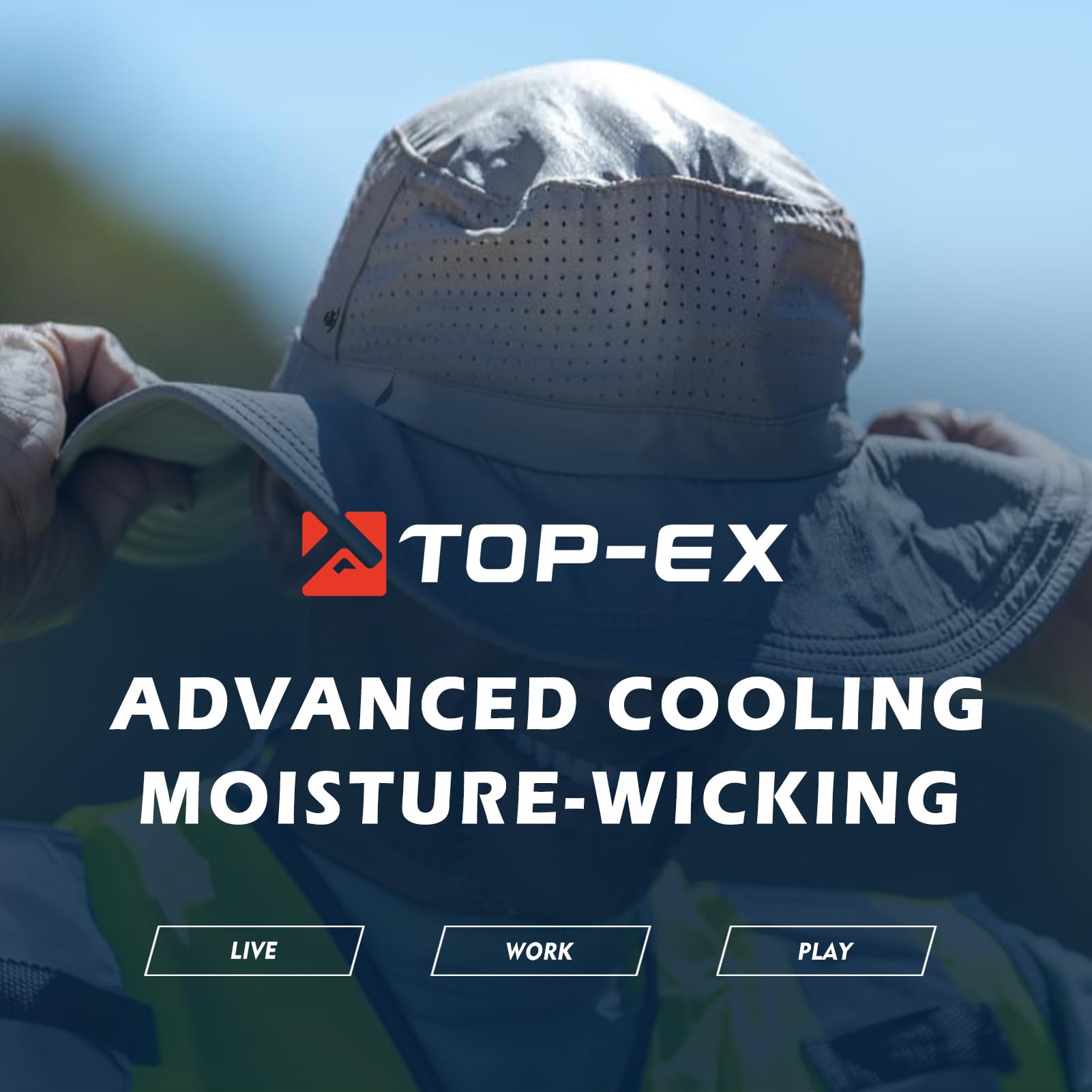 TOP-EX Chapeau de soleil pour homme avec protection UV à large bord - Refroidissement - Pliable - Pour l'extérieur, la randonnée, la pêche - Taille 40 - 21,4 cm