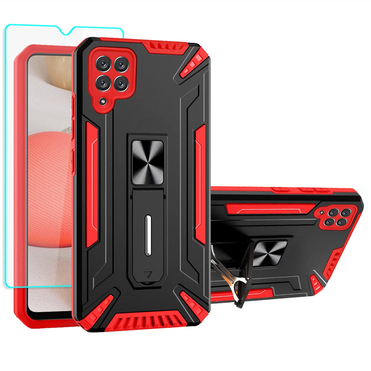 AozuotonGalaxy A42 Case, Samsung A42 5G Phone Cases, with HD Screen Protector, Cover with Ring Shockproof Protective Silicone Phone Cases for Samsung Galaxy A42 5G (Red)