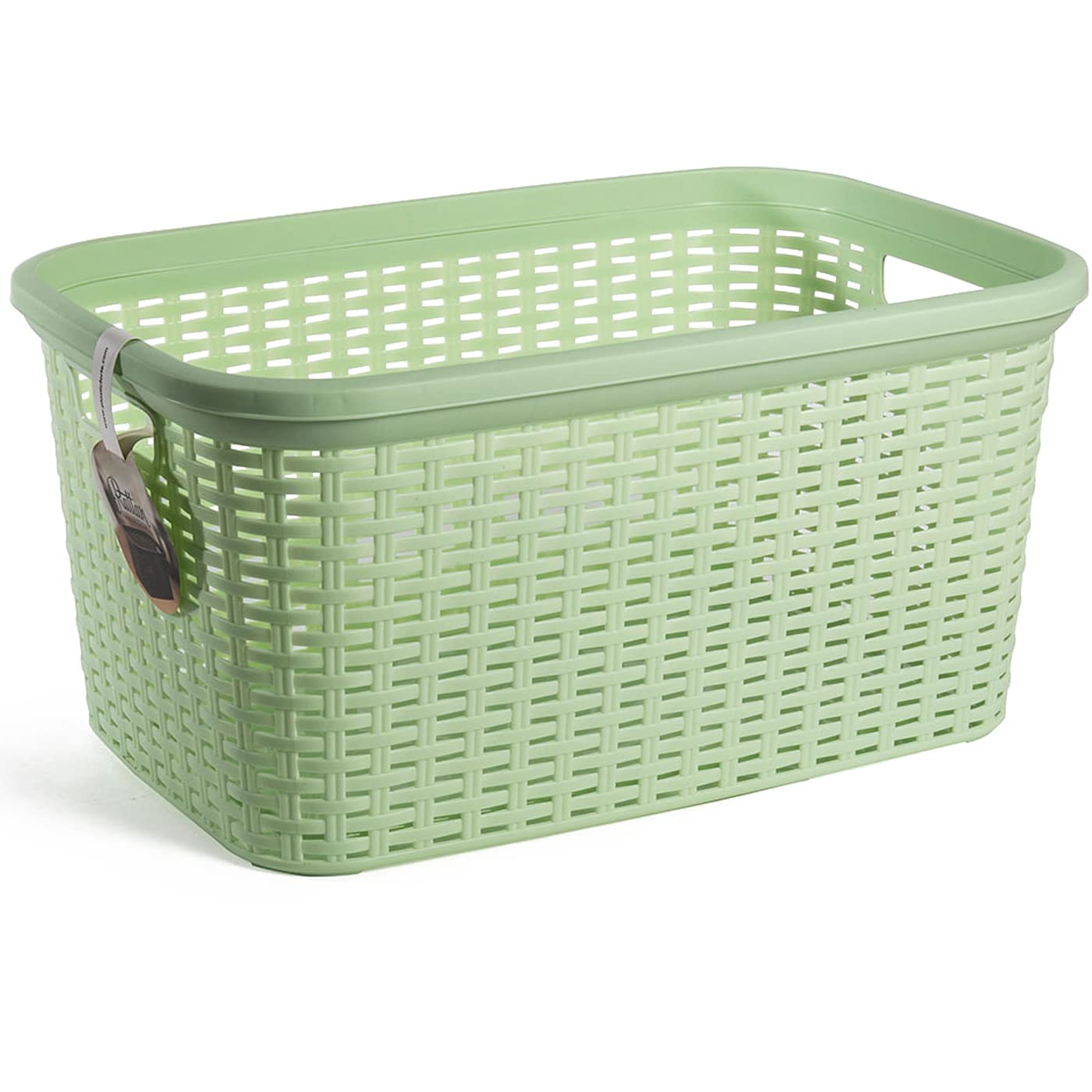 Cesta Colada Rectangular de Plástico 35 Litros Mimbre 53,5 x 36 x 26,5 cm Verde Pastel Fabricado en España