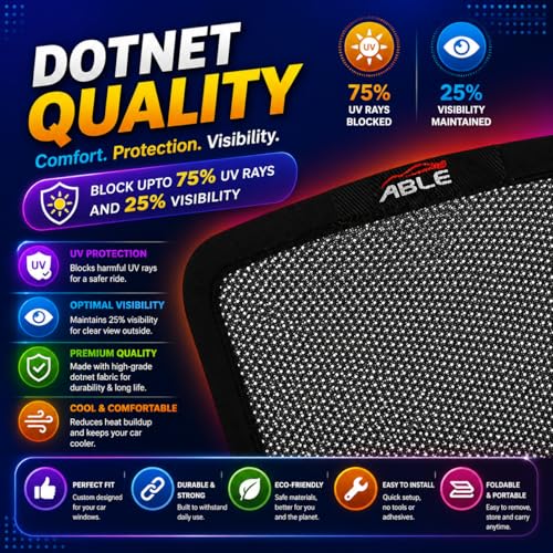 Image of Able Dotnet Car Magnetic Sun Shade Curtains 4 Door with Zipper for TATA Harrier Type-I Set of 4 Pcs (2019 to 2024 Model)