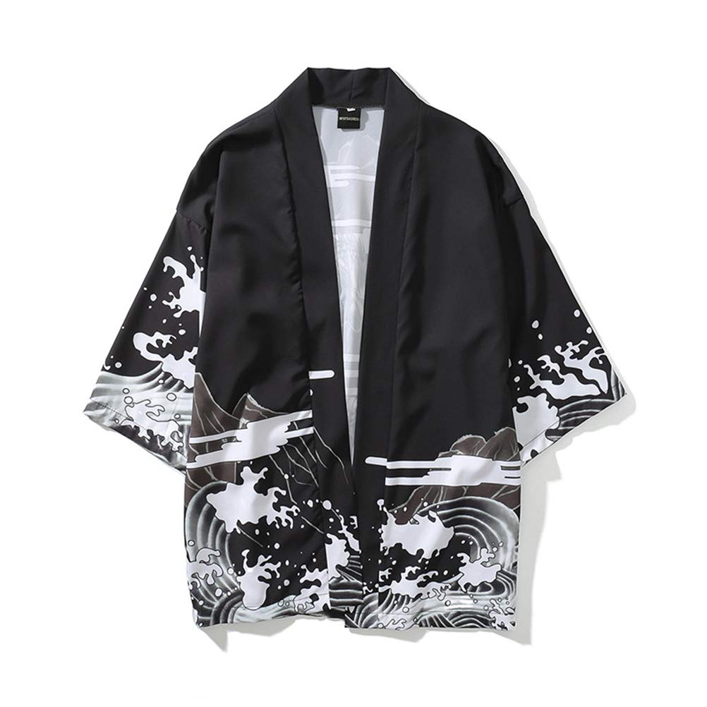 Kylewo Ukiyo-e T-Shirt, Japanese Summer Men's Japan Happi Kimono Haori Cardigan Spring-Summer Jacket