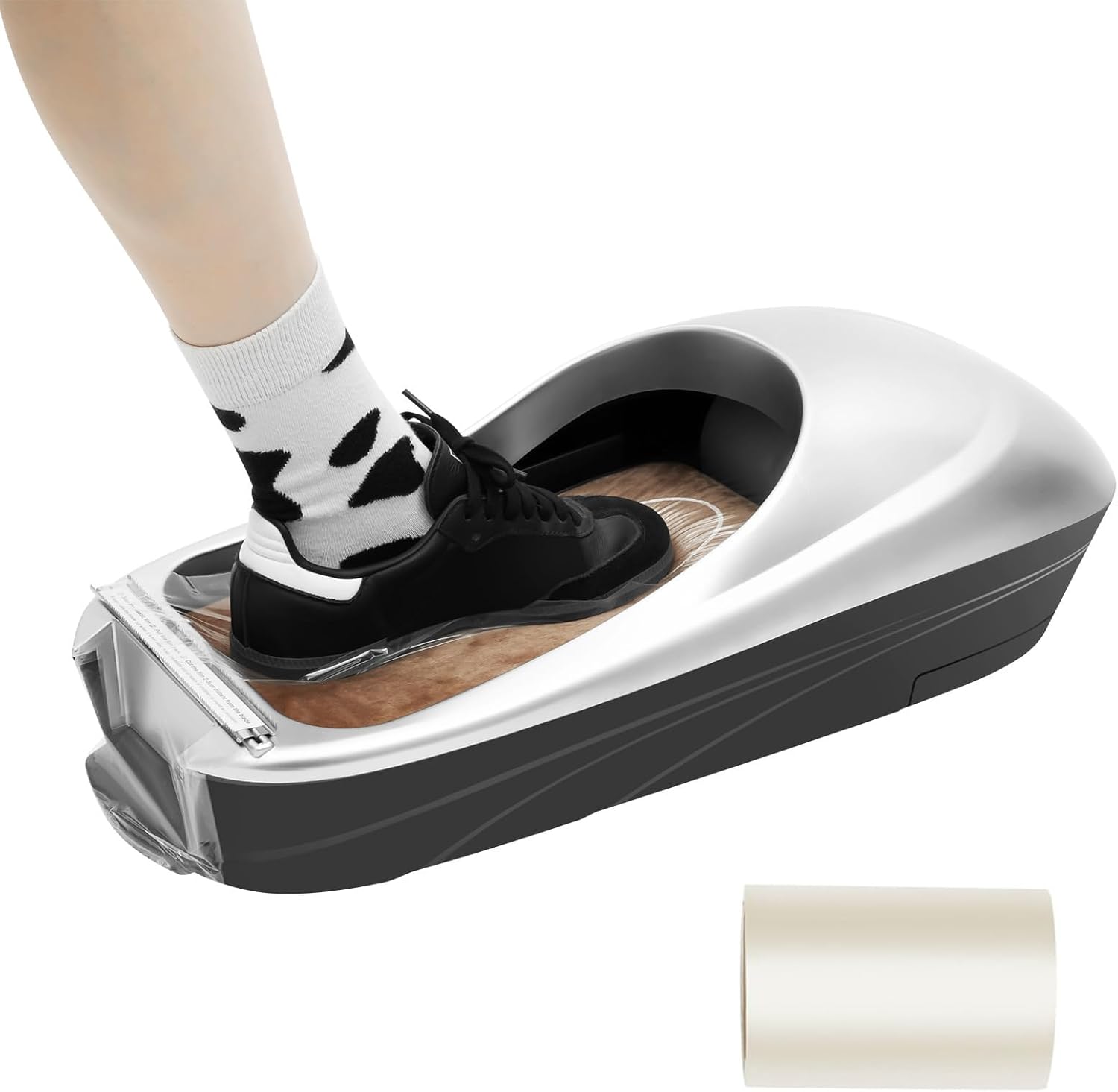 Automatic Shoe Film Machine, Portable Shoe Cover Dispenser, with 1 Roll Shoe Film(About 500 Shoes), Indoor Floor Protection, for Home Office Hotel Factory