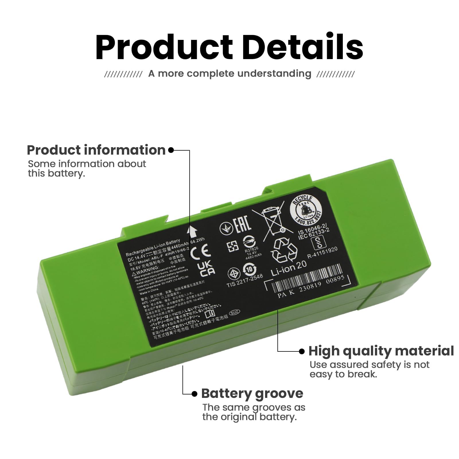 ABL-F Batterie Compatible with iRobot Roomba i6 i4 Plus i4+ i3 i3+ 3150 i3152 e5 e6 J9+ i8 i8+ i8550 J7 J7+ J7 Plus J7550 J7150 i7 i7+ i7158 i7550 i755020 i7156 i7556 i7558 Series Vacuum Cleaner