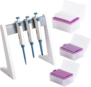 Micropipette kit, 0.5-10ul 10-100ul 100-1000ul, Adjustable Single Channel Pipette, 3 Pieces, Pipette Stand, 3 Racks of sterile Pipette Tips (SC Pipettors-3pcs-Set A)