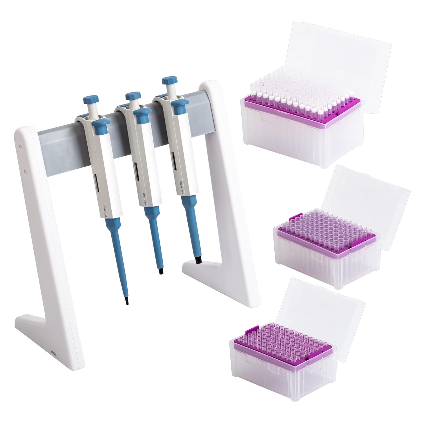 Micropipette kit, 0.5-10ul 10-100ul 100-1000ul, Adjustable Single Channel Pipette, 3 Pieces, Pipette Stand, 3 Racks of sterile Pipette Tips (SC Pipettors-3pcs-Set A) Kit of Pipettors and tip 0.5ul-1000ul