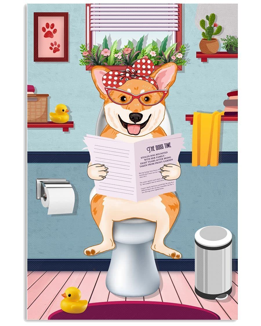 Corgi Bathroom Poster Metal Tin Sign Kitchen Pub Funny Novelty Coffee Bar 12x8inch Yard Garden Farm Man Cave
